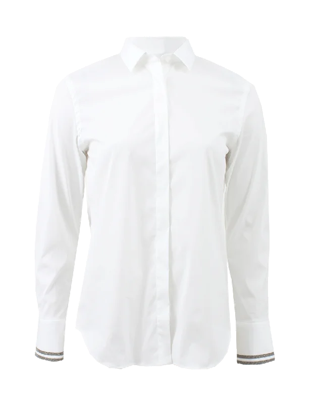 Cotton Poplin Monili Cuff Blouse Double Button Blouse
