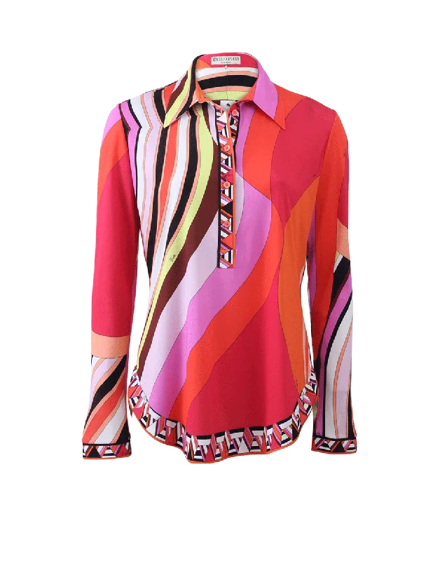 Henley Blouse Satin Drape Blouse