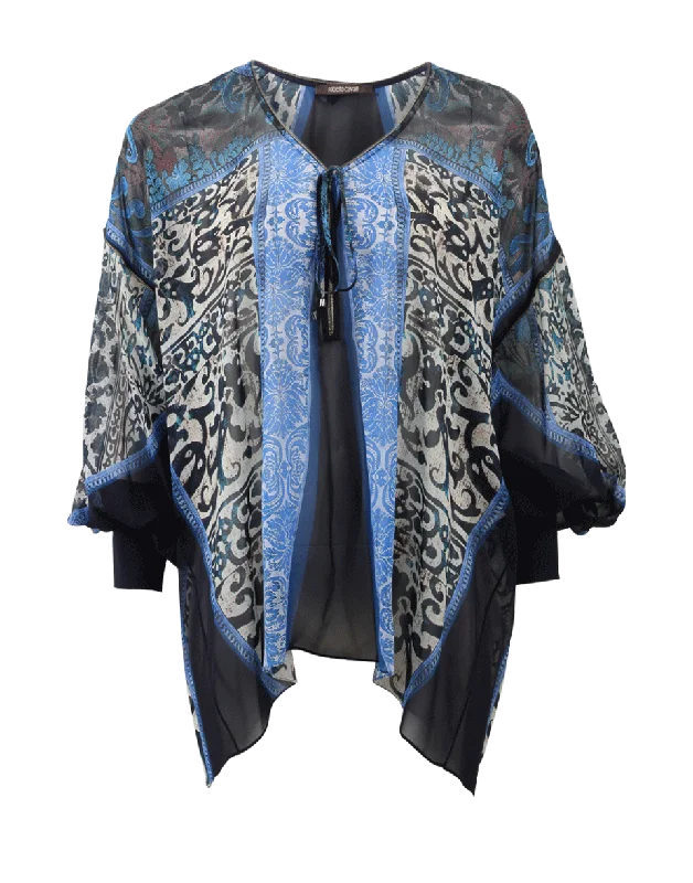 Cuffed Print Blouse Embroidered Cotton Blouse