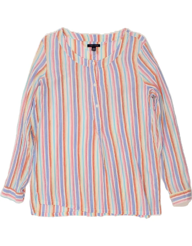 TOMMY HILFIGER Womens Blouse Top UK 16 Large Multicoloured Striped Cotton Classic White Blouse