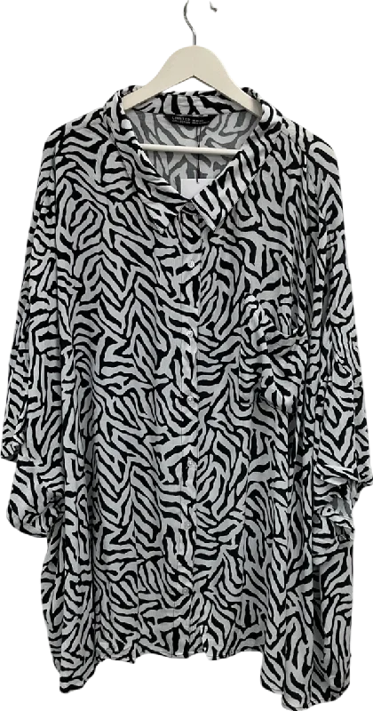 Yours White Abstract Print Blouse UK XXXL Textured Cotton Blouse