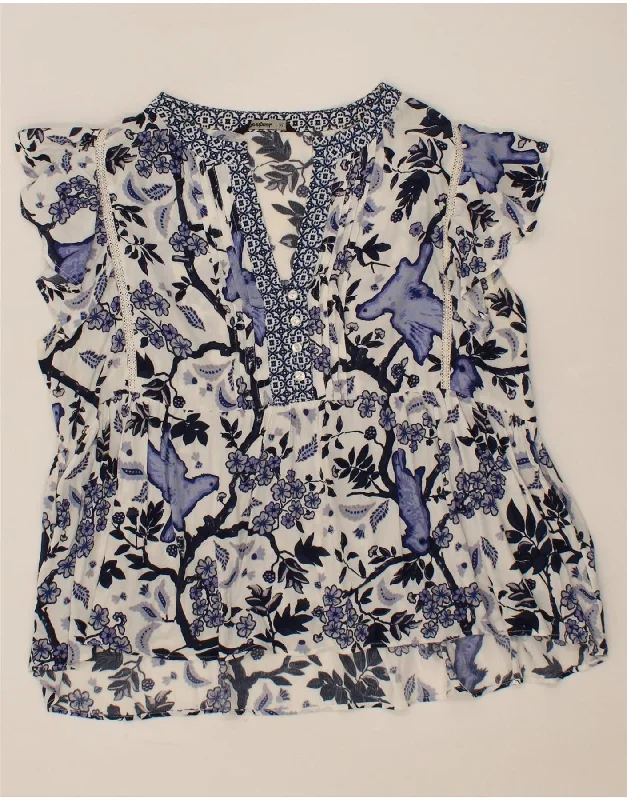 DESIGUAL Womens Blouse Top UK 18 XL Blue Floral Delicate Bow Blouse