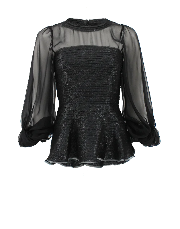 Quarter Sleeve Jewel Neck Blouse Romantic Lace Blouse