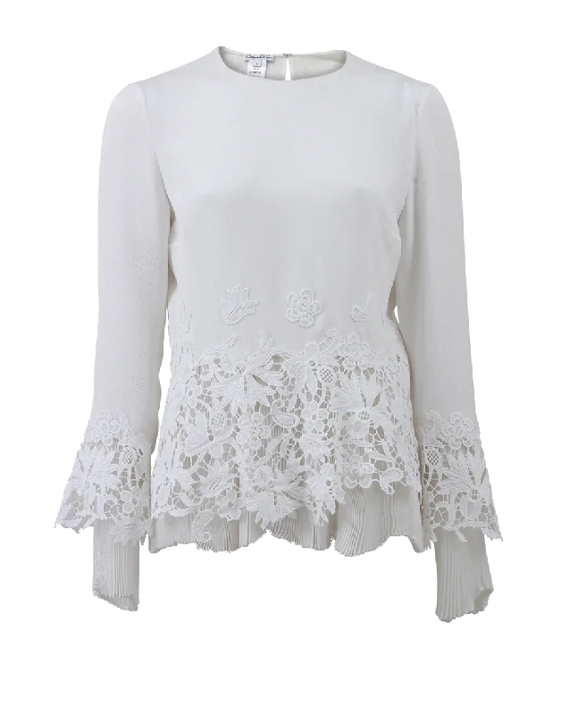Lace Appliqué Blouse Elegant Peplum Blouse