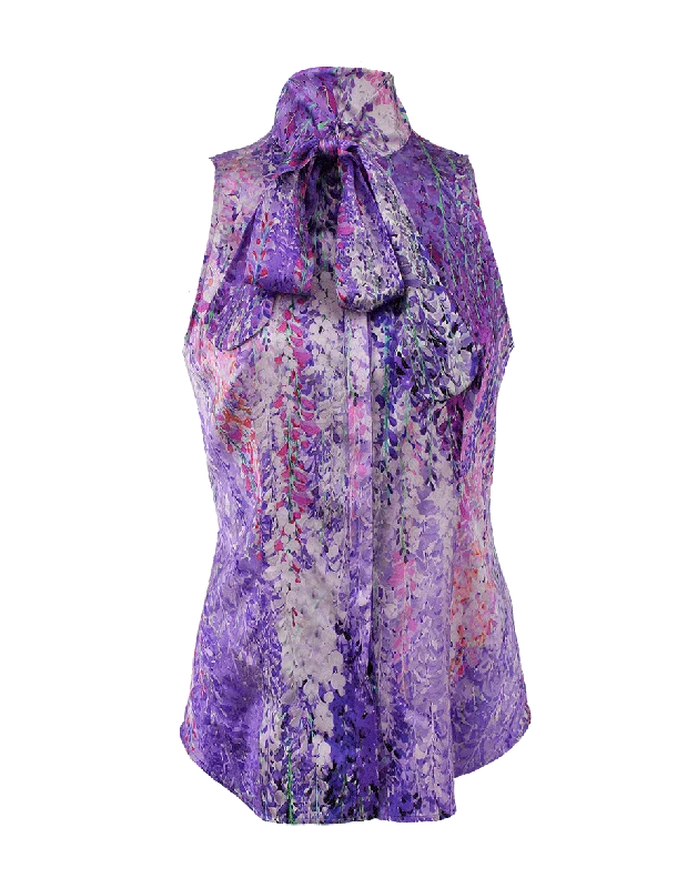 Tie Neck Floral Blouse Subtle Shimmer Blouse