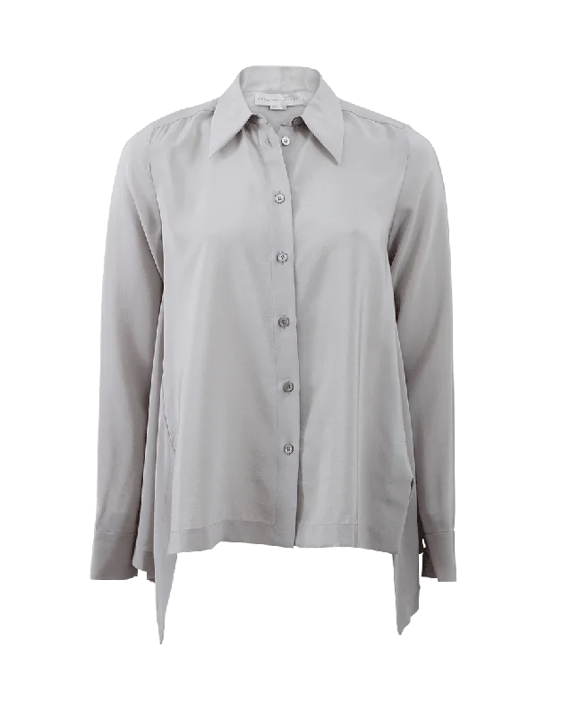 Drape Side Button Down Blouse Soft Knit Blouse