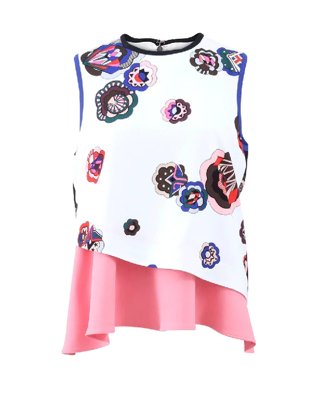 Print Ruffle Bottom Blouse Embellished Collar Blouse