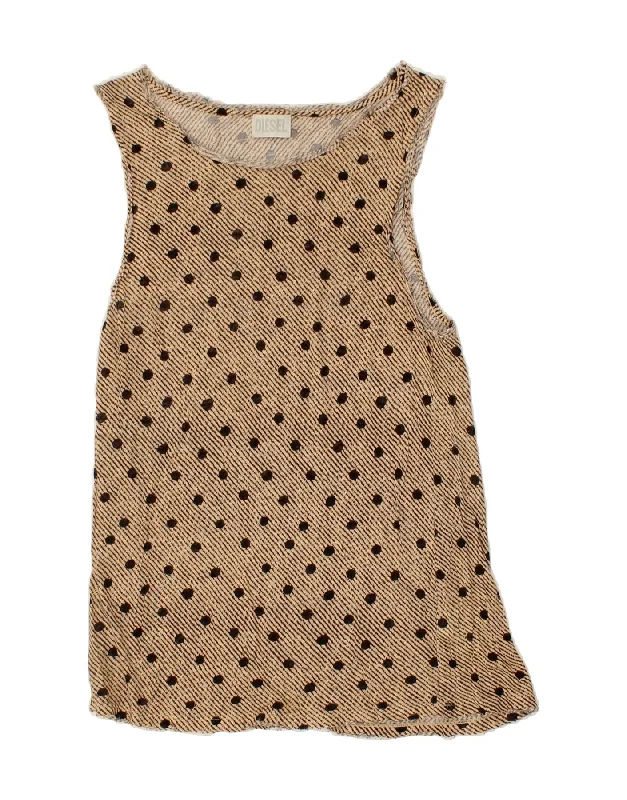 DIESEL Womens Sleeveless Blouse Top UK 2 2XS Beige Polka Dot Linen Soft Satin Blouse
