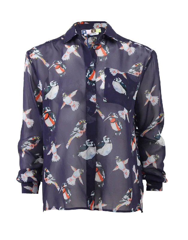 Bird Print Blouse Silky Tunic Blouse