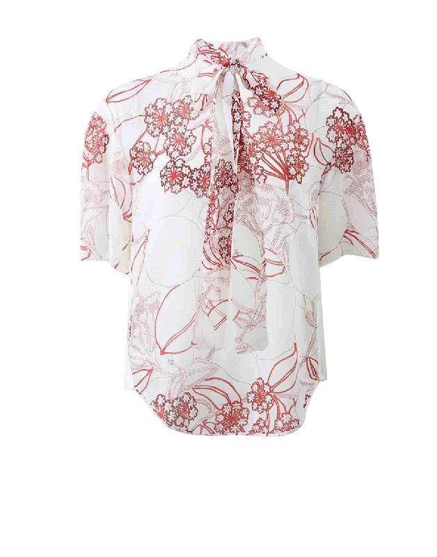 Tie Floral Print Blouse Office-Ready Blouse