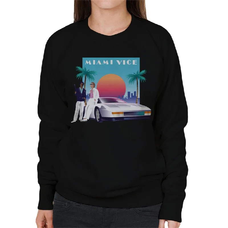 Miami Vice Sunset Women's Sweatshirt Hoodie with Distressed Vintage Worn