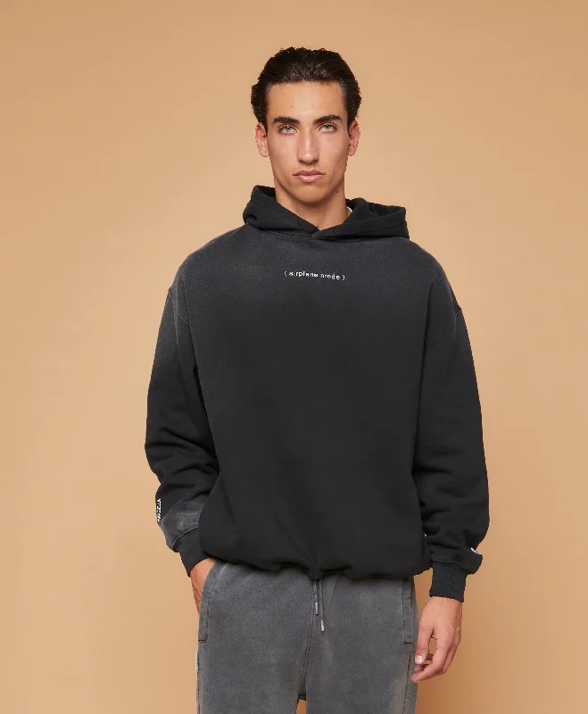 AIRPLANE MODE HOODIE BLACK SPRAY Hoodie with Hem Detail Decorative Unique