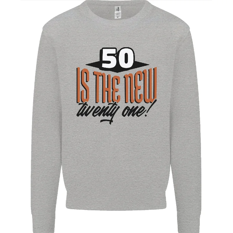 50th Birthday Sweatshirt Jumper - Funny Men's 50 Is The New 21 [ UK ] Hoodie with Mock Neck Collared Structured