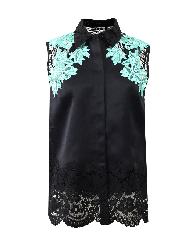 Satin Faced Organza Detailed Blouse Frilled Cuff Blouse