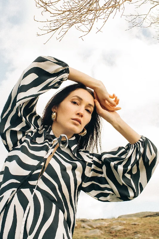 Glaze Zebra Printed Blouse Sheer Mesh Blouse