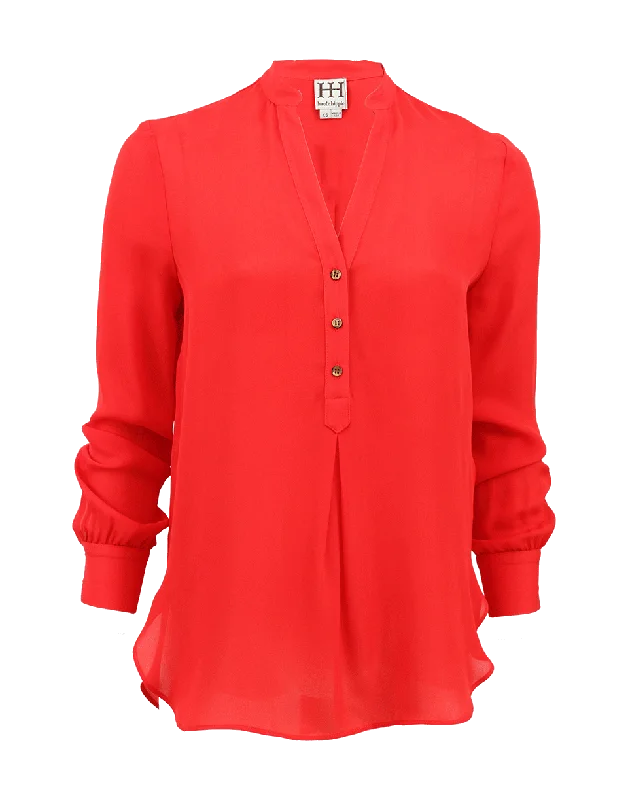 Henley Blouse Stretchy Fitted Blouse