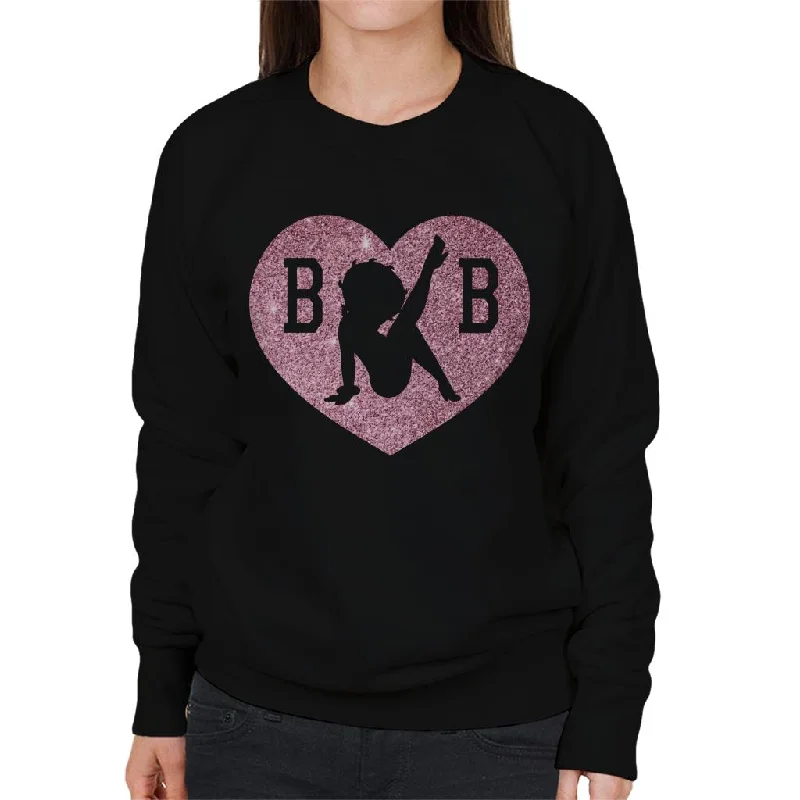 Betty Boop B B Love Heart Silhouette Pink Glitter Women's Sweatshirt Hoodie with Exposed Zipper Edgy Industrial