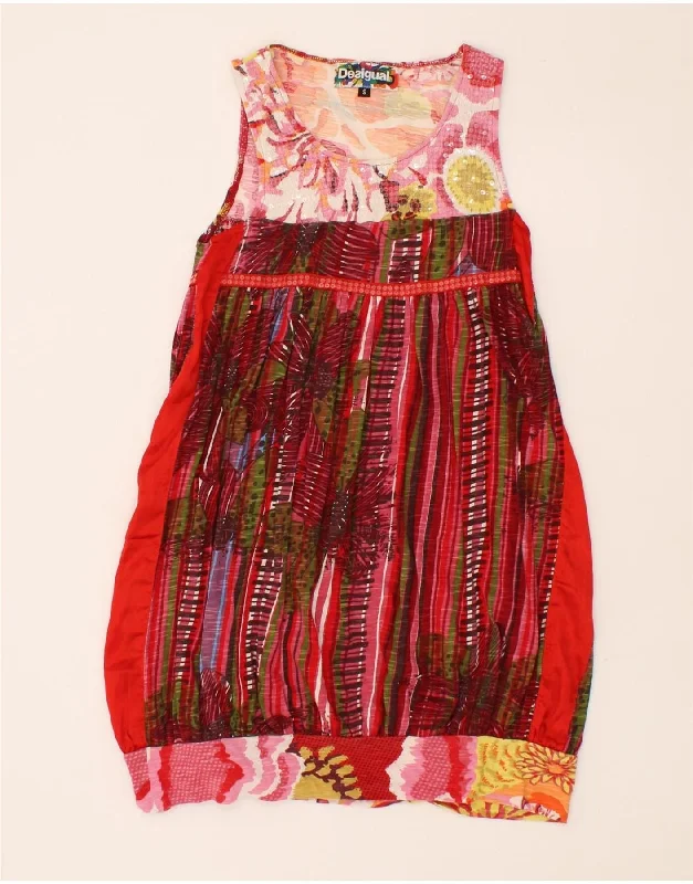 DESIGUAL Womens Sleeveless Blouse Top UK 8 Small Red Floral Cotton Soft Modal Blouse