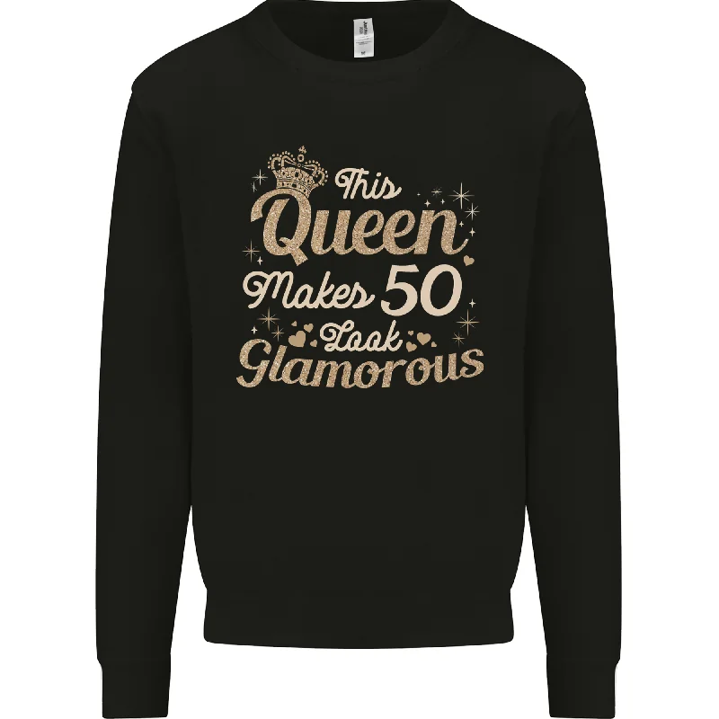 50th Birthday Queen Fifty Years Old 50 Mens Sweatshirt Jumper Hoodie with Bell Sleeves Flared Feminine 50th Birthday Queen Fifty Years Old 50 Mens Sweatshirt Jumper Hoodie with Bell Sleeves Flared Feminine