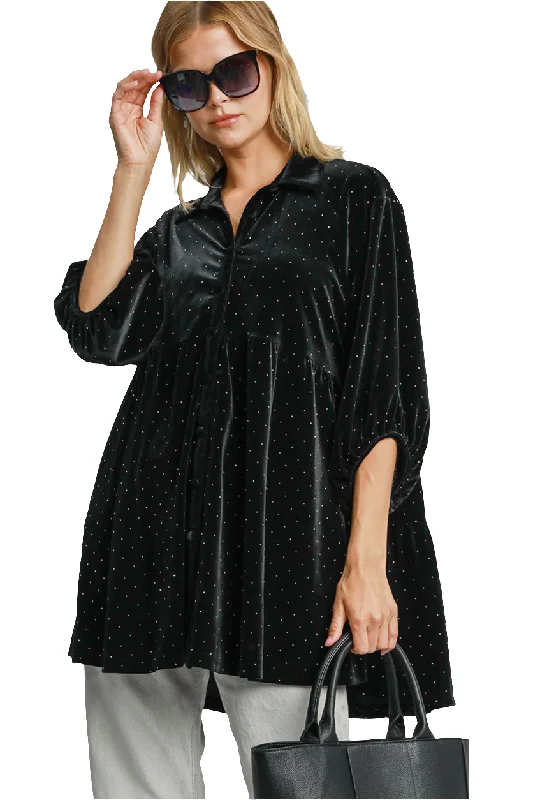 Umgee Velour Polka-dot Boho Oversized Top Peplum Babydoll Shirt Velour Blouse Flowy Bohemian Blouse Umgee Velour Polka-dot Boho Oversized Top Peplum Babydoll Shirt Velour Blouse Flowy Bohemian Blouse