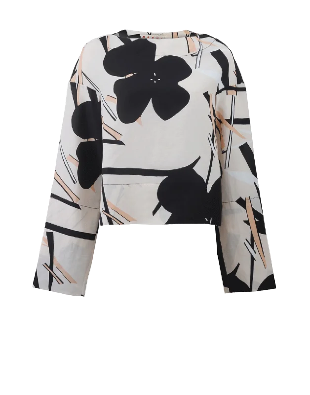 Boatneck Printed Blouse Off-Shoulder Wrap Blouse