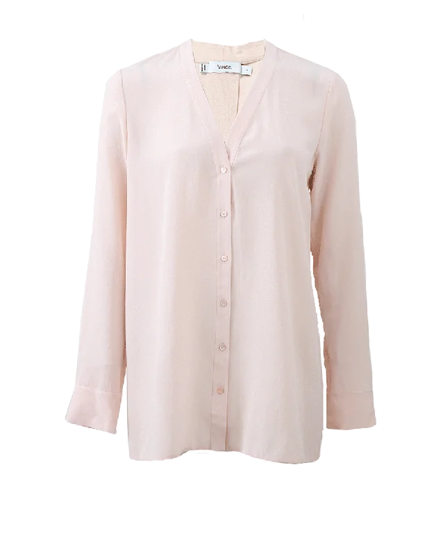 V-Neck Button Blouse Loose Fit Blouse