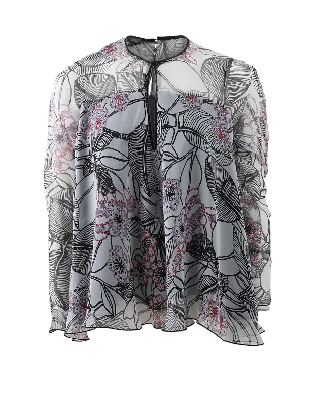 Keyhole Silk Print Blouse Smart Business Blouse