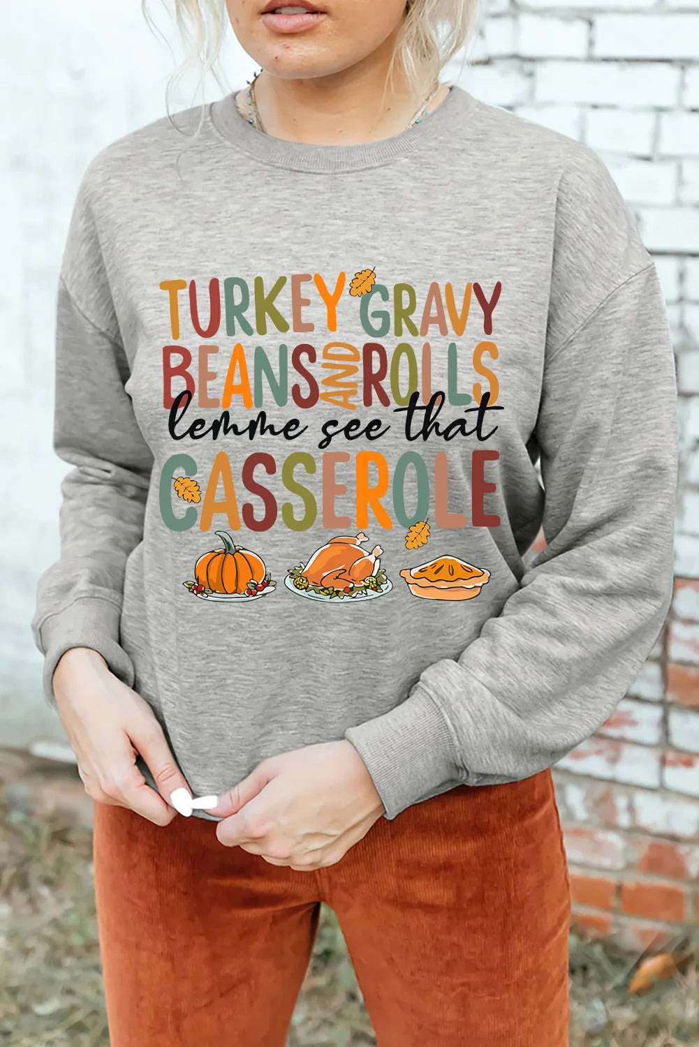 Turkey Gravy Casserole Long Sleeve Women's Graphic Sweatshirt Hoodie with Ribbed Neckline Snug Warm Turkey Gravy Casserole Long Sleeve Women's Graphic Sweatshirt Hoodie with Ribbed Neckline Snug Warm