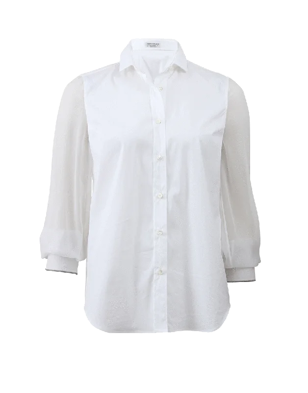 Silk Sleeve Poplin Blouse Soft Satin Blouse