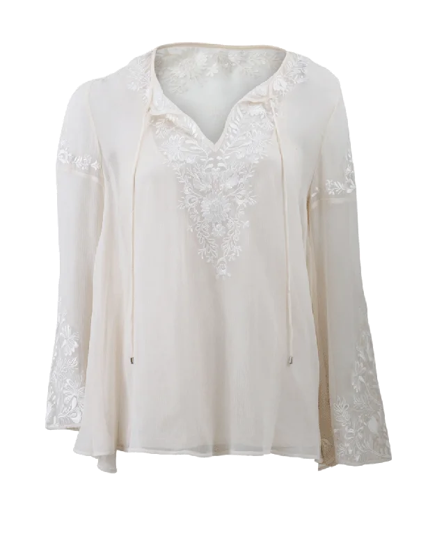 Embroidered Peasant Blouse Lightweight Floral Blouse