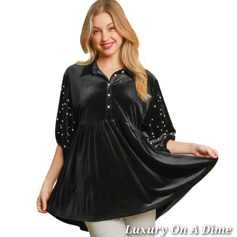 Umgee Pearl Velour Boho Oversized Tunic Top Babydoll Button Shirt Velvet Blouse Semi-Sheer Blouse Umgee Pearl Velour Boho Oversized Tunic Top Babydoll Button Shirt Velvet Blouse Semi-Sheer Blouse