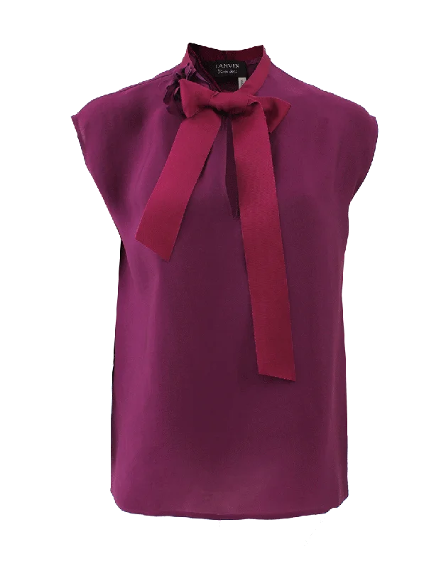 Grosgrain Tie Neck Blouse Soft Pastel Blouse