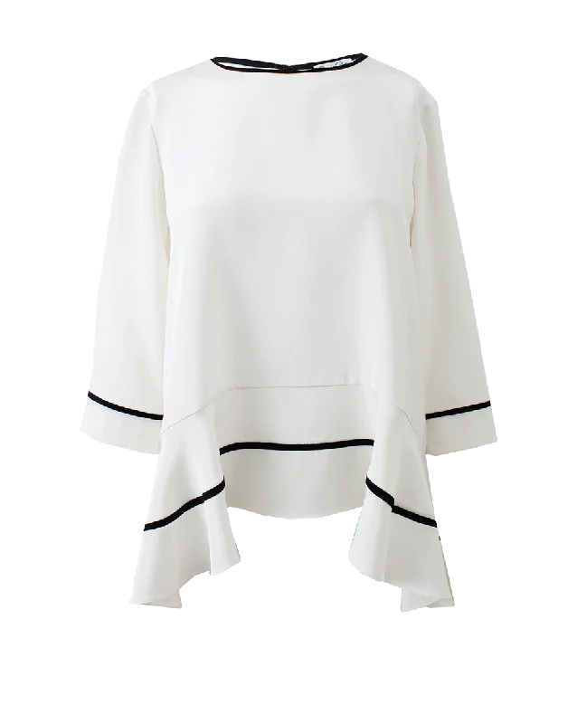 Blouse With Piping Trim Casual Button Blouse