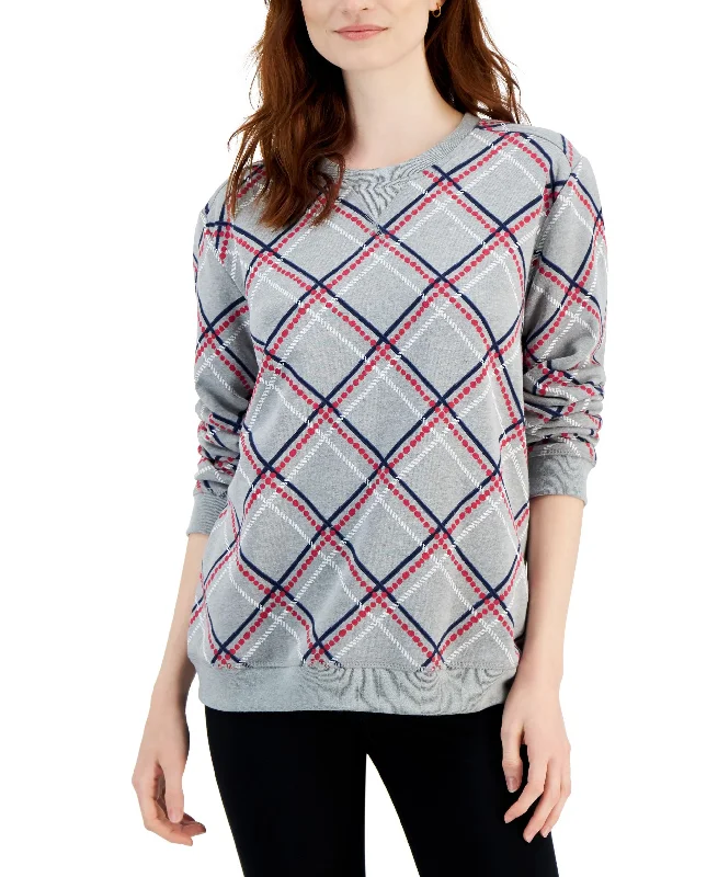 Karen Scott Womens Ribbed Edge Sweatshirt Hoodie with Drawcord Adjustable Secure