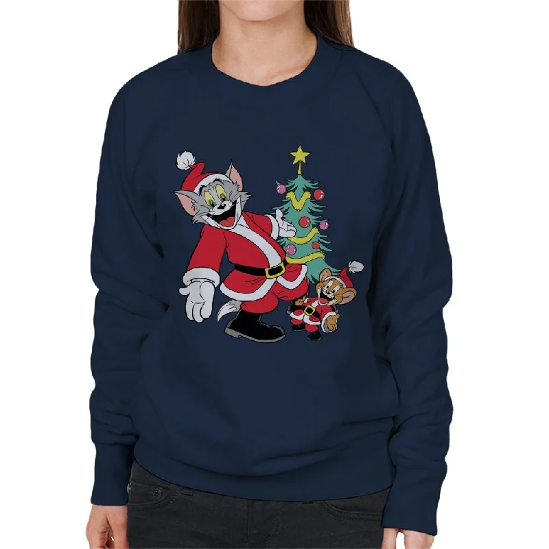 Tom and Jerry Christmas Festive Tree Women's Sweatshirt Hoodie with Ribbed Neckline Snug Warm Tom and Jerry Christmas Festive Tree Women's Sweatshirt Hoodie with Ribbed Neckline Snug Warm