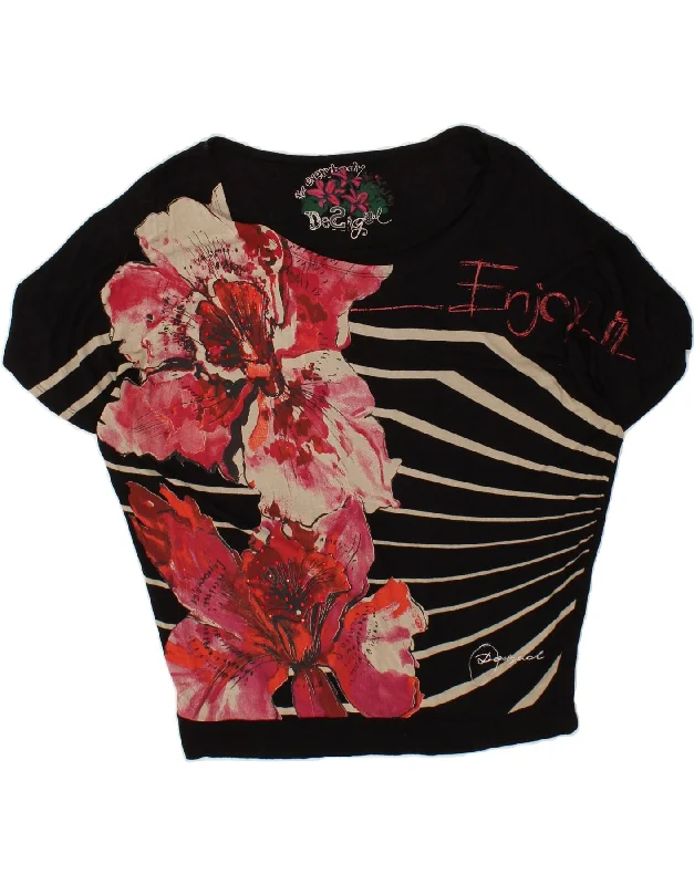 DESIGUAL Womens Oversized Blouse Top UK 16 Large Black Floral High Neck Blouse