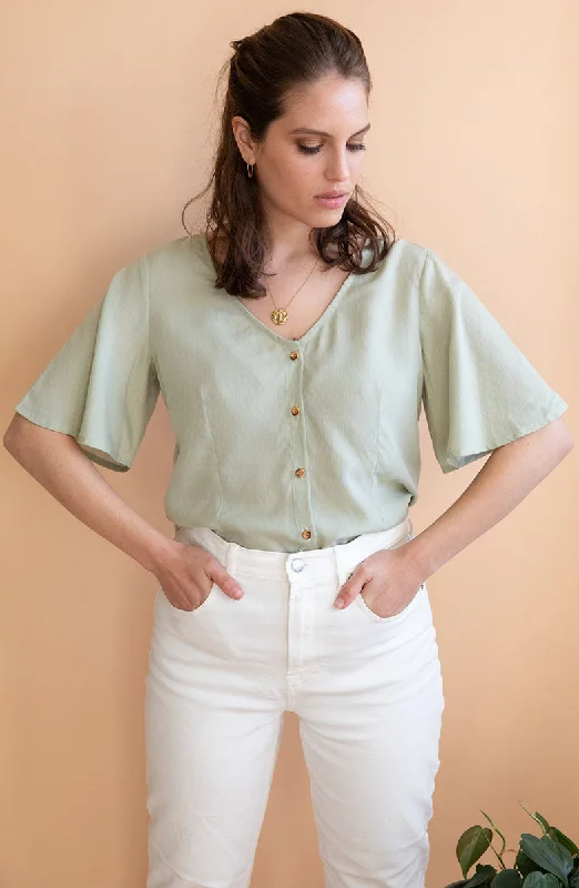 Lys Reversible Blouse Mint Green Classic White Blouse