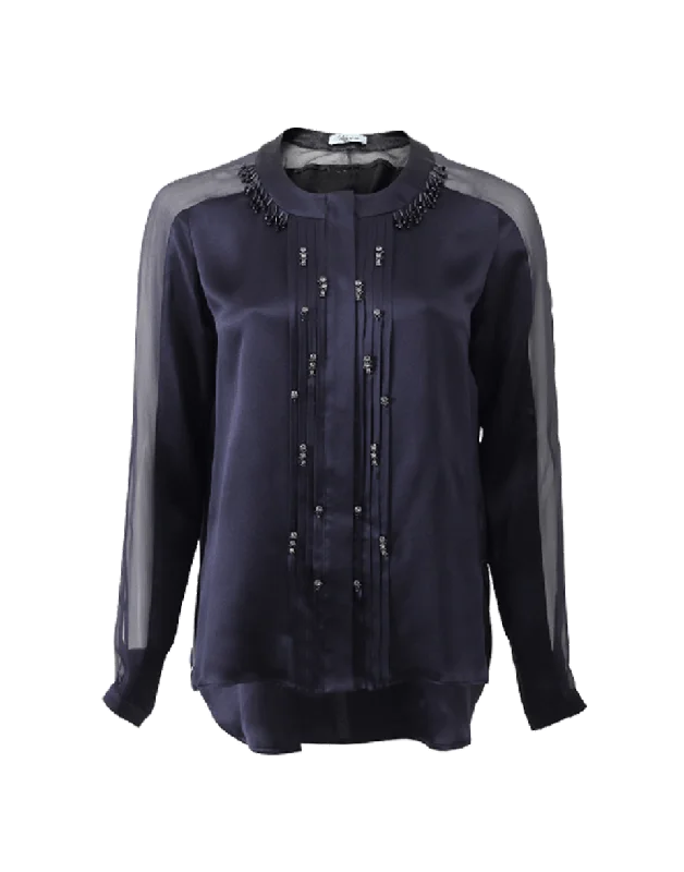 Jeweled Front Blouse Slim Fit Blouse