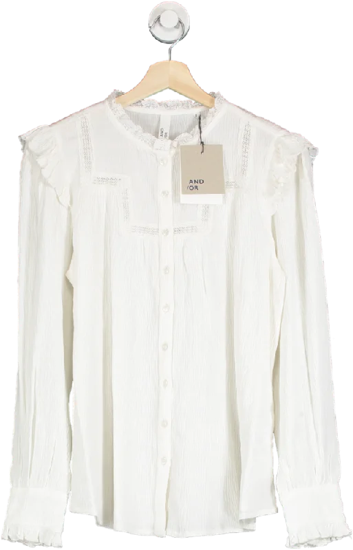 AND/OR White Manon Lace Blouse UK 18 Classic Striped Blouse