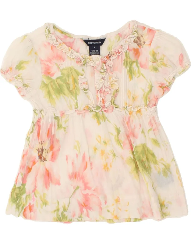 RALPH LAUREN Girls Blouse Top 5-6 Years Pink Floral Cotton Lightweight Linen Blouse