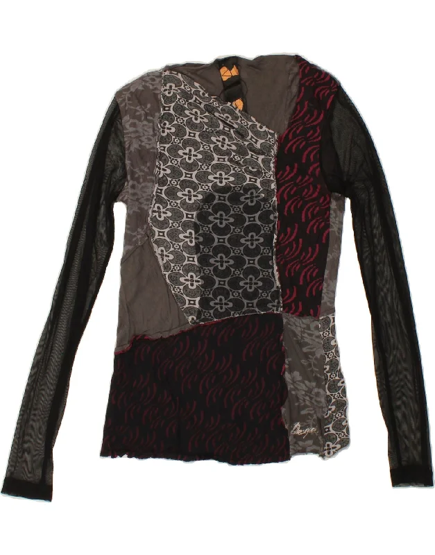 DESIGUAL Womens Blouse Top UK 12 Medium Multicoloured Patchwork Viscose Business Casual Blouse