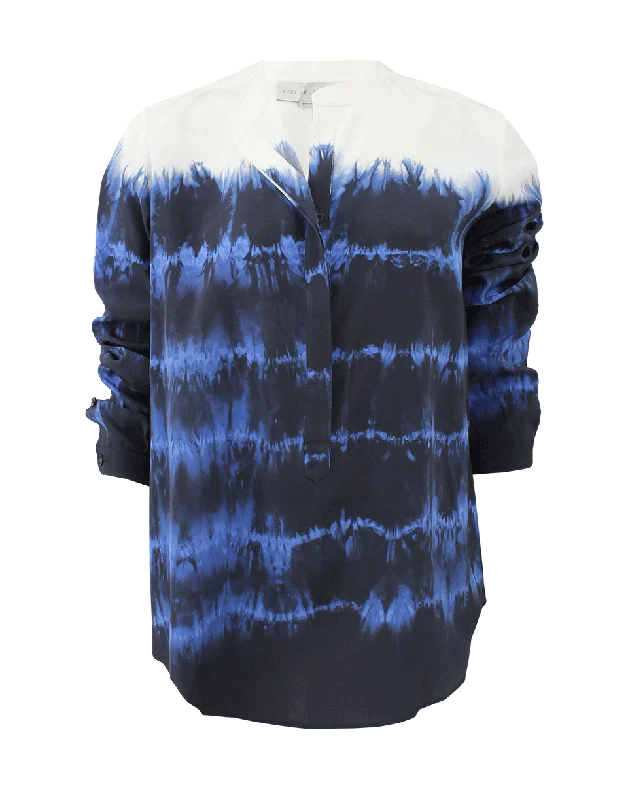 Tie Dye Henley Blouse Lightweight Tunic Blouse