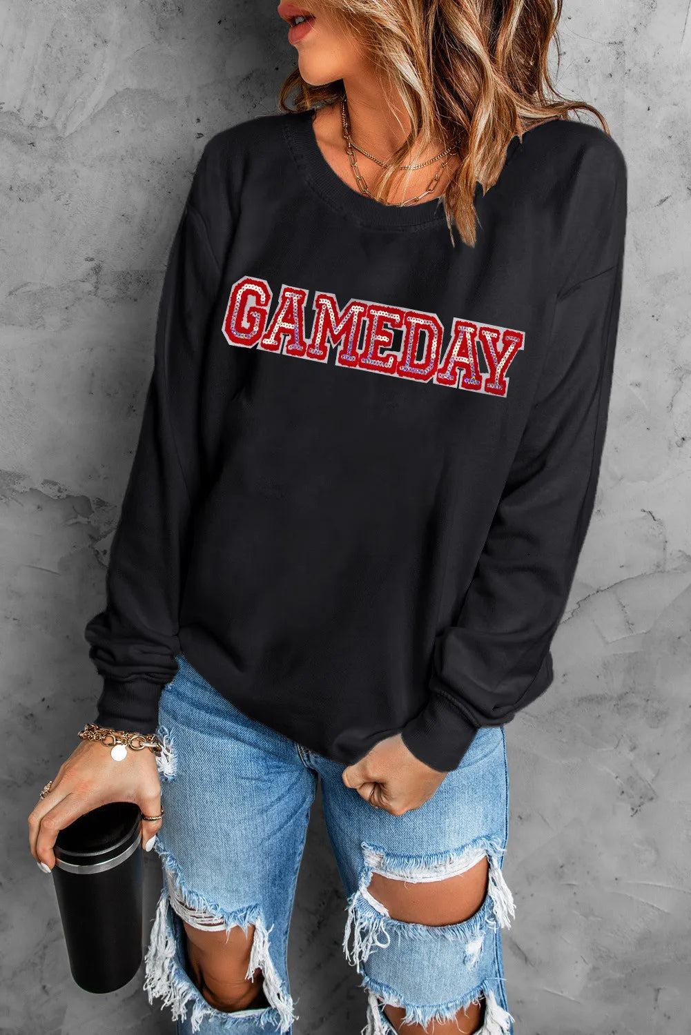 GAME DAY Round Neck Long Sleeve Sweatshirt Hoodie with Slim Fit Tailored Modern