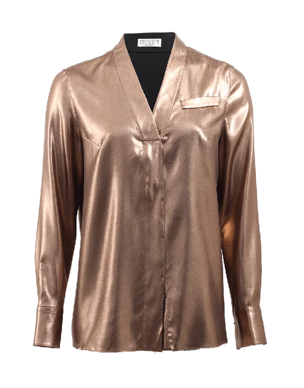 Lame Button Down Blouse Soft Modal Blouse