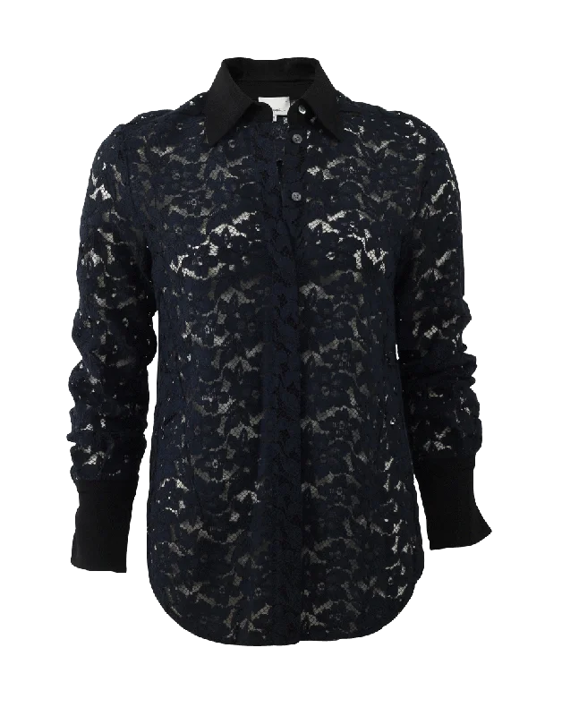 Silk And Lace Button Blouse Pleated Collar Blouse