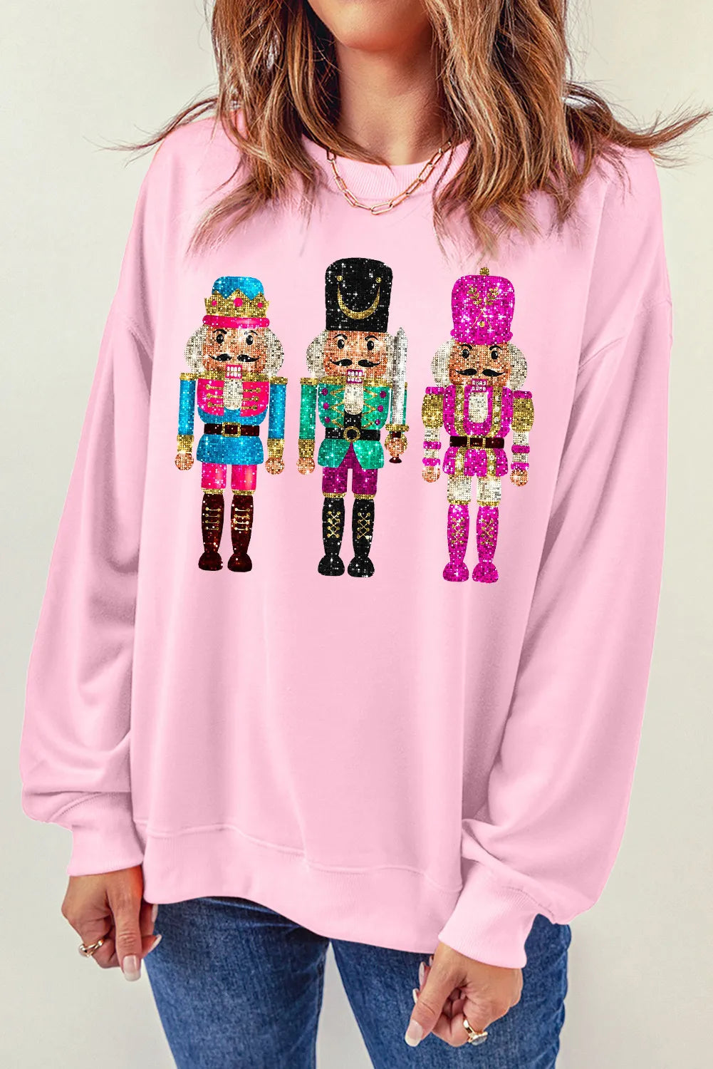 Nutcracker Graphic Round Neck Long Sleeve Sweatshirt Hoodie Jacket Zipper Layering