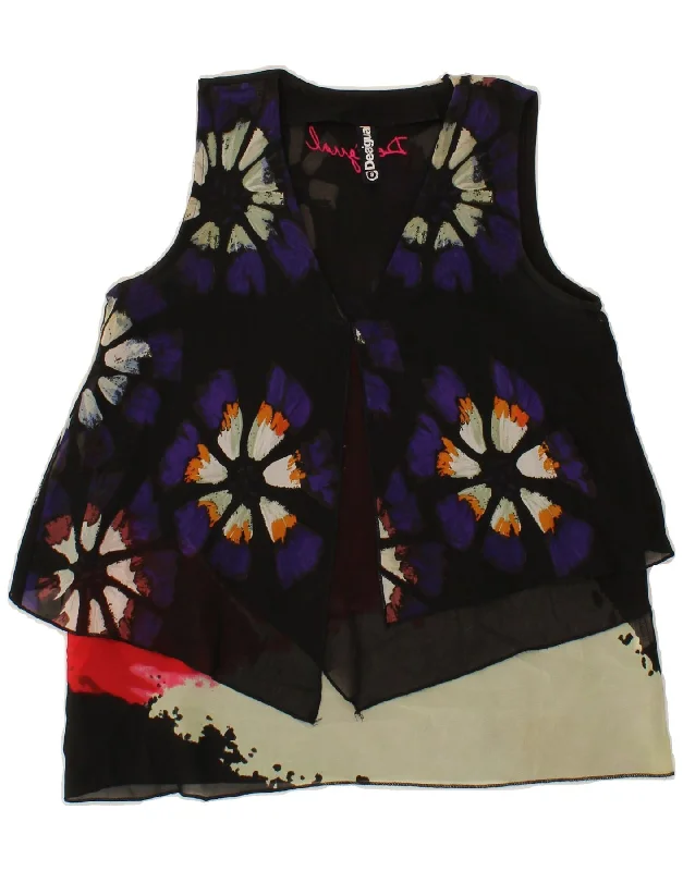 DESIGUAL Womens Sleeveless Blouse Top UK 10 Small Black Floral Polyester Polished Work Blouse
