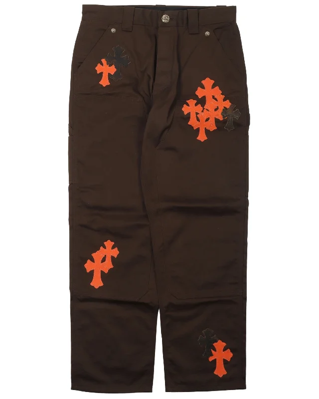 Leather Cross Double Knee Pants Cozy Knit Pants