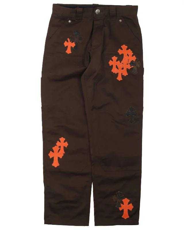 Leather Cross Double Knee Pants Sleek Black Pants