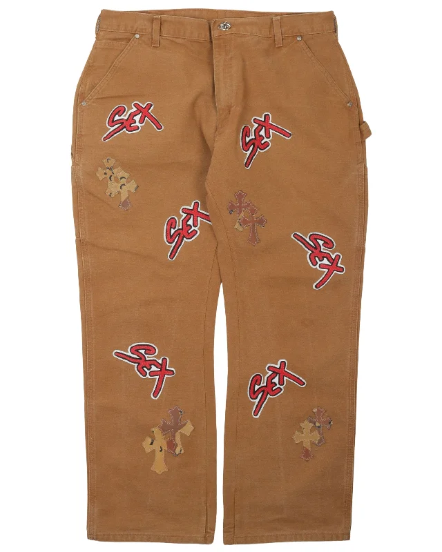 Sex Records Leather Patch Pants Comfortable Denim Pants